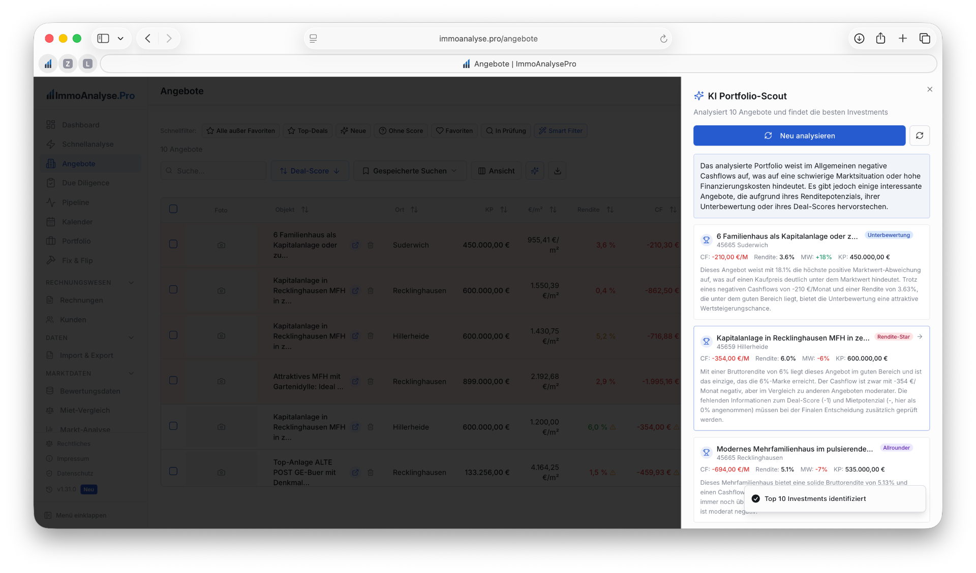 KI Portfolio-Scout mit AI-Analyse der Top-3 Investments