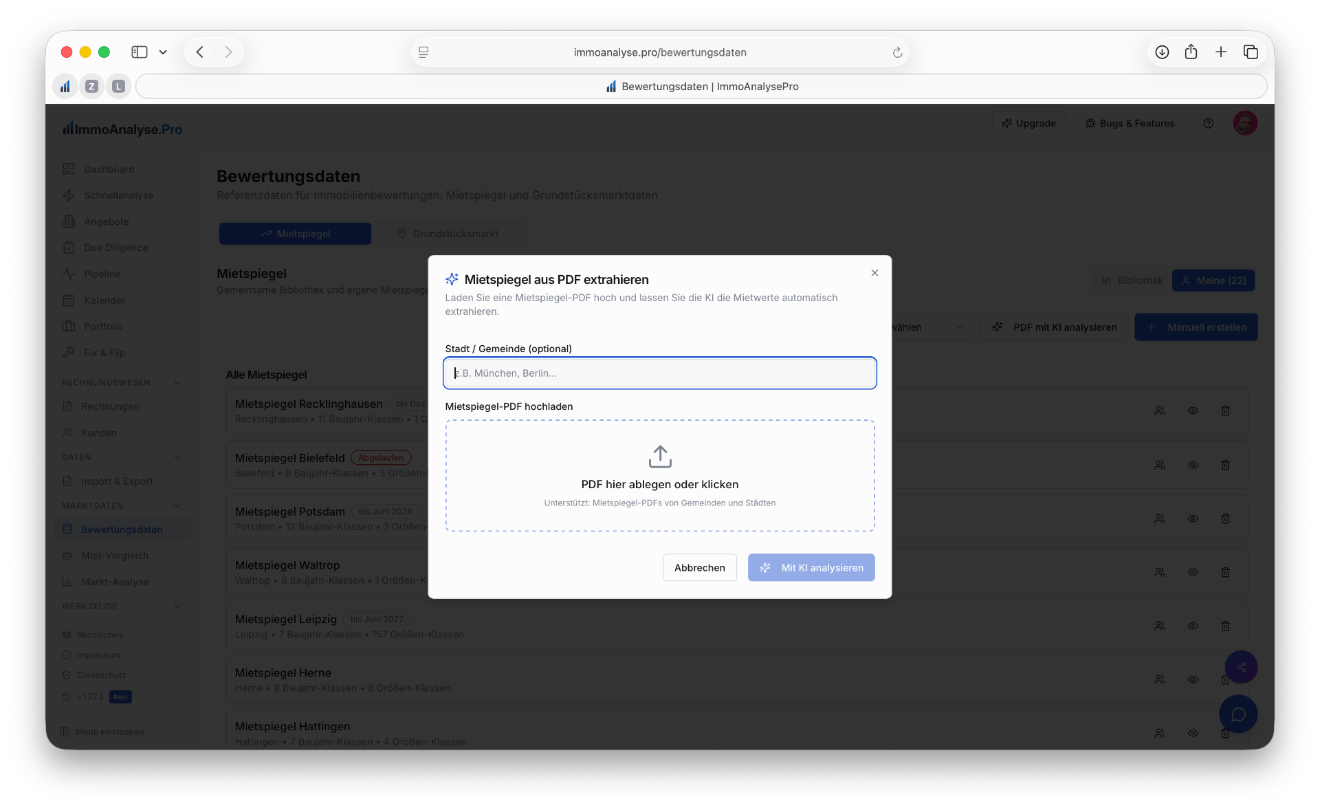 Dialog: Mietspiegel aus PDF mit KI extrahieren