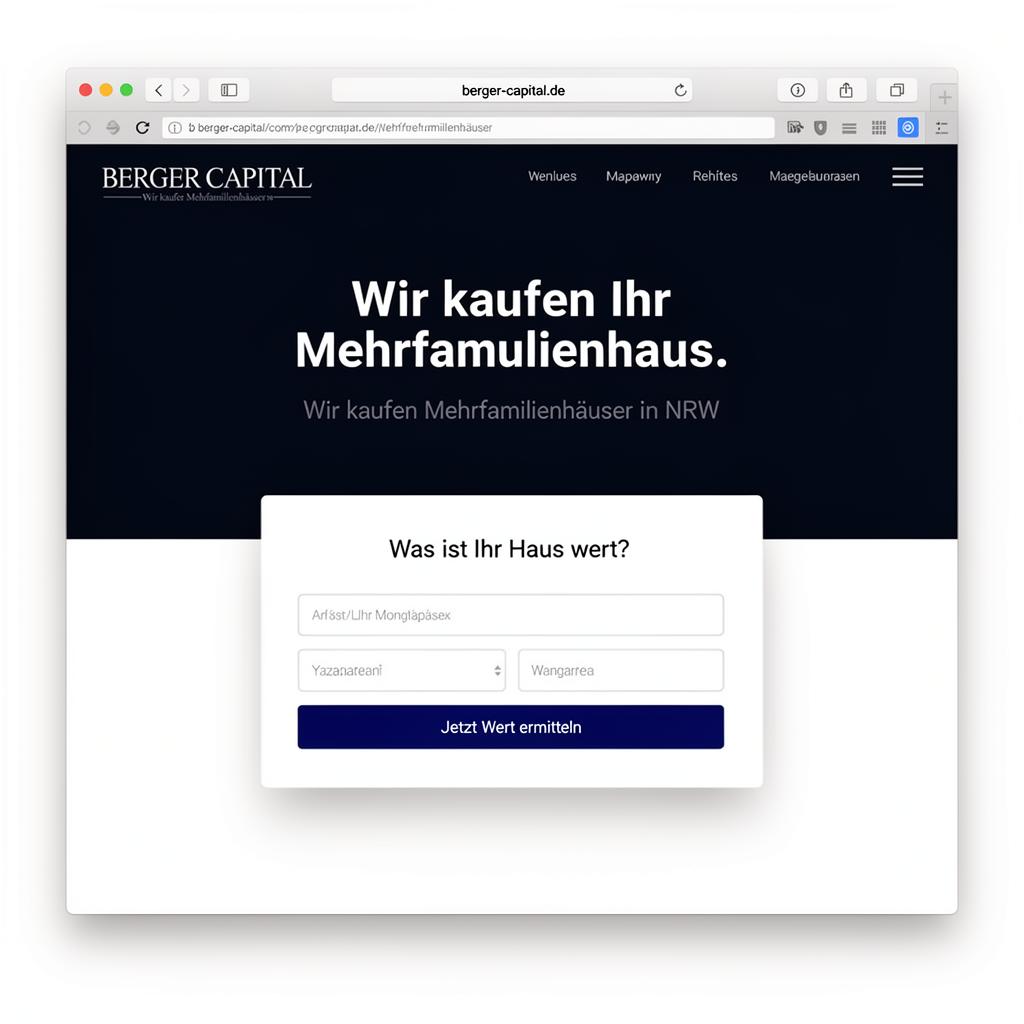 Ankauf-Website — Beispiel-Mockup für Investoren-Website mit Ankauf-Widget