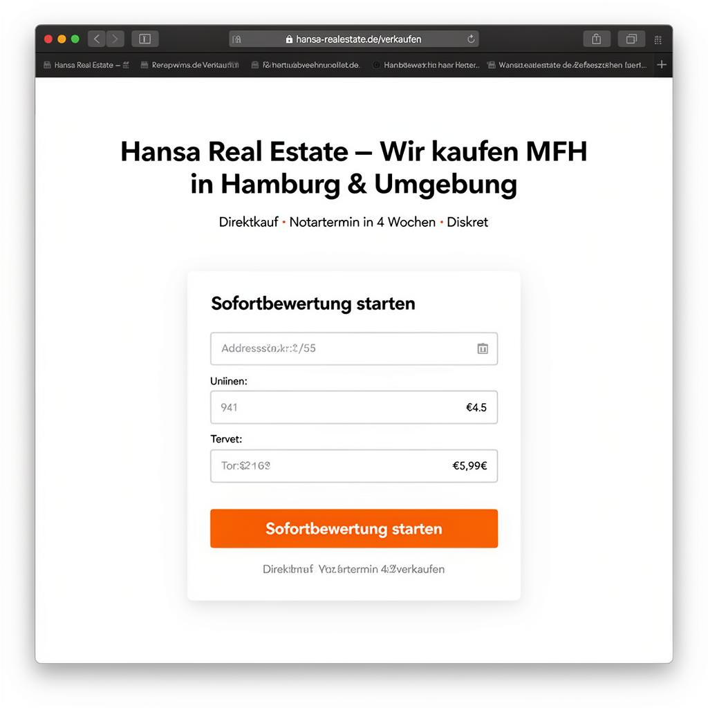 Performance-Landingpage — Beispiel-Mockup für Investoren-Website mit Ankauf-Widget
