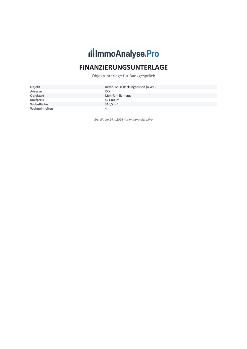 Finanzierungsunterlage – Beispiel-PDF Vorschau