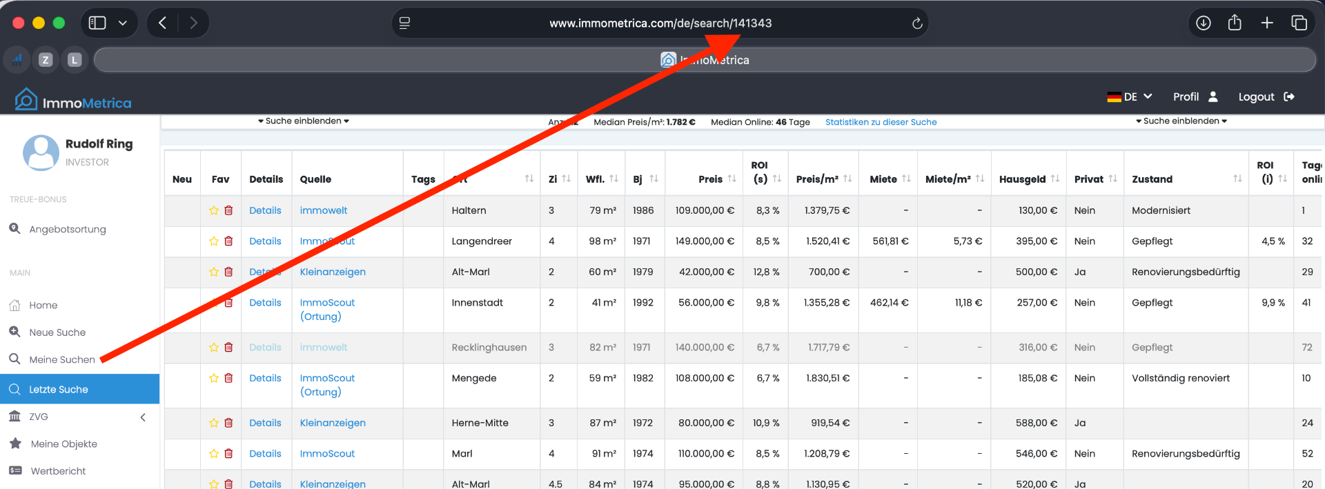 Immometrica – Search-ID in der Browser-Adresszeile ablesen