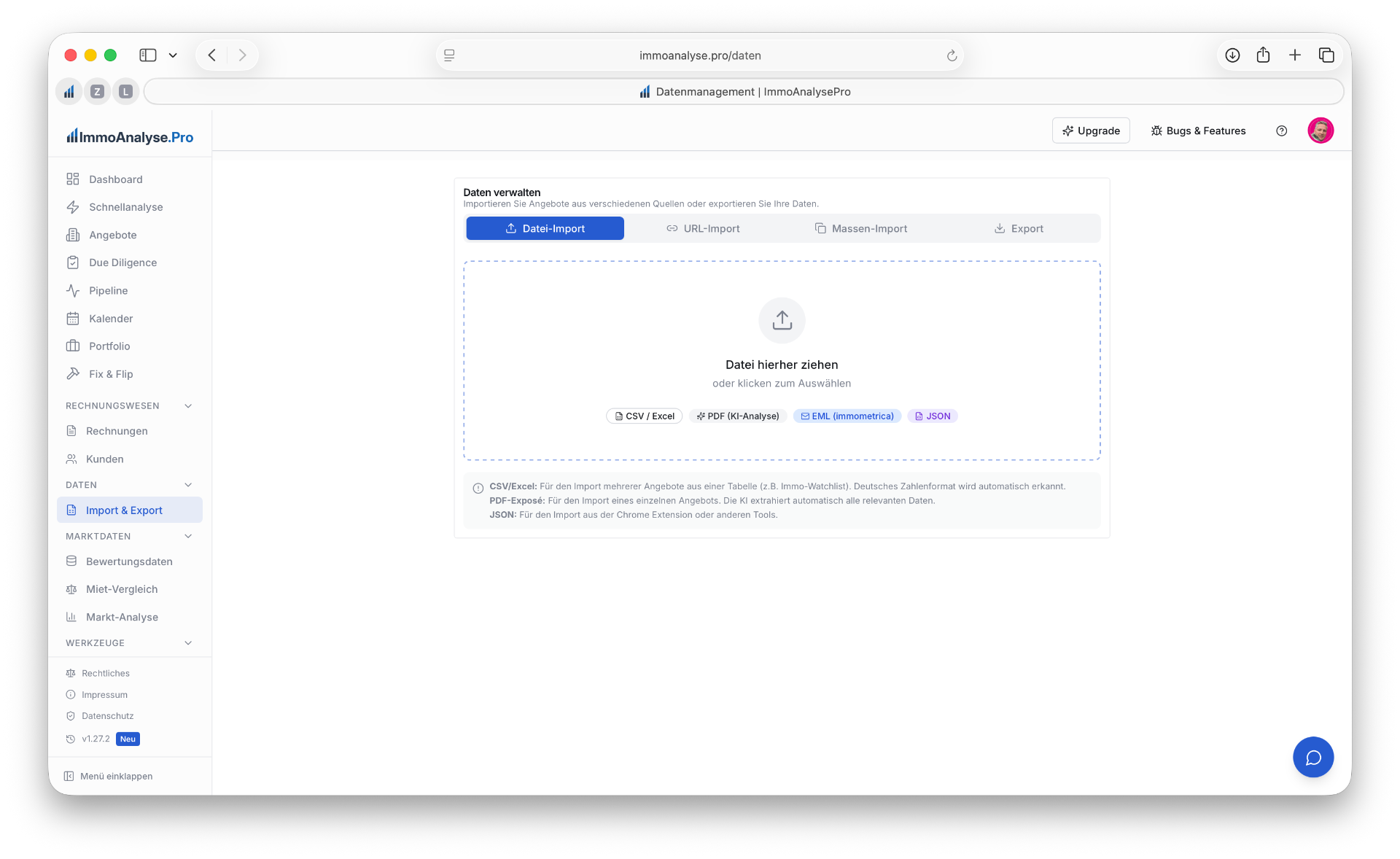 Datei-Import – Drag & Drop Dropzone