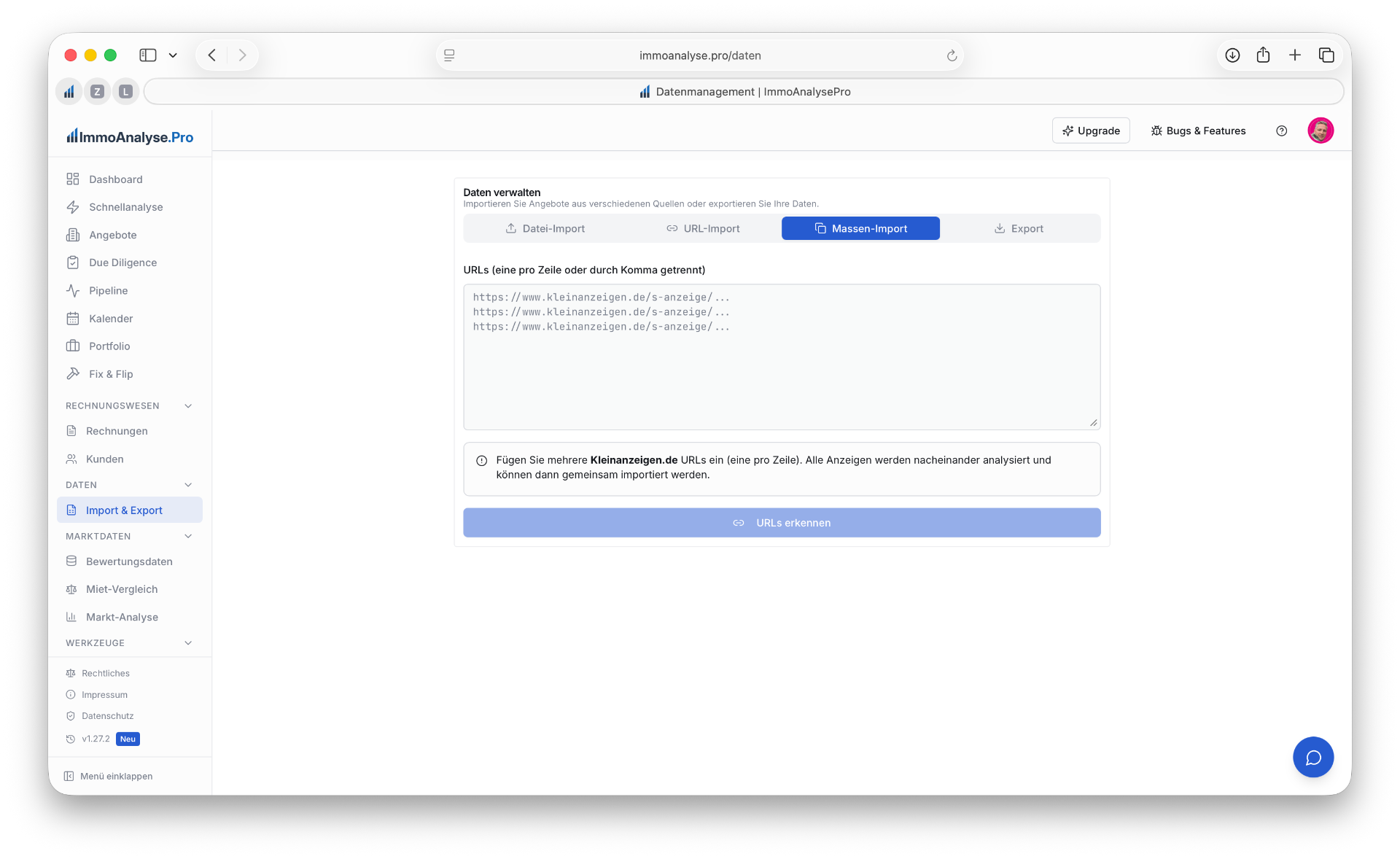 Massen-Import – Mehrere URLs gleichzeitig importieren