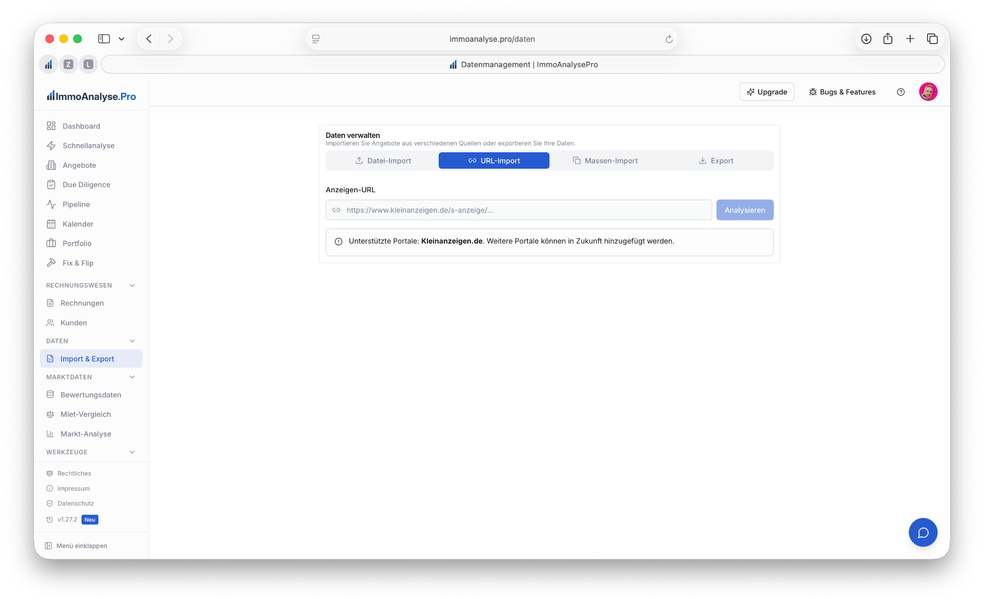 URL-Import – Einzelnes Inserat per Link importieren