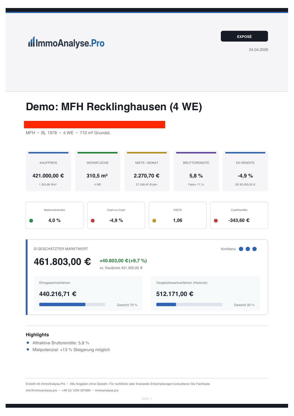 Investment-Analyse – Beispiel-PDF Vorschau