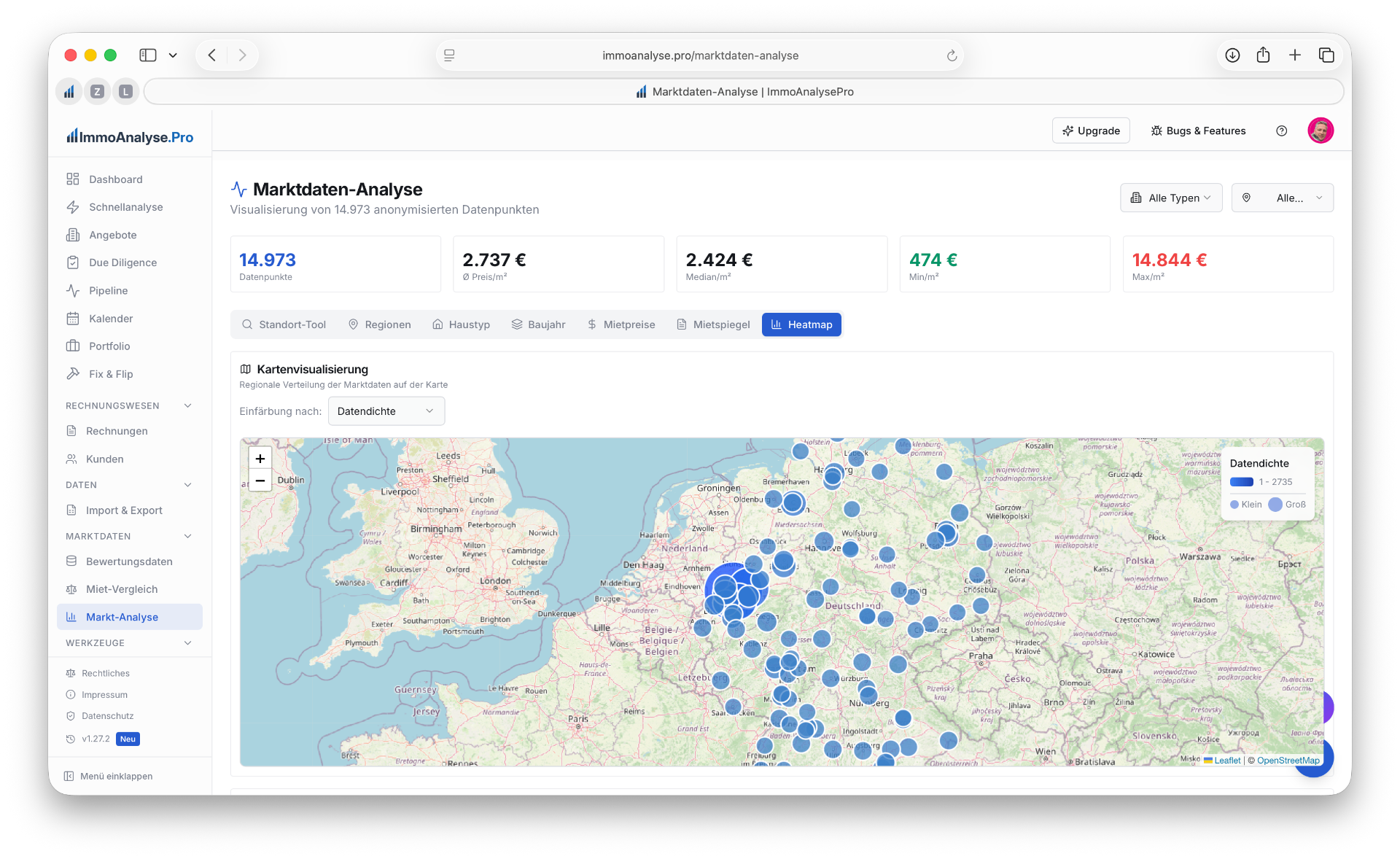 Heatmap-Kartenvisualisierung mit Datendichte