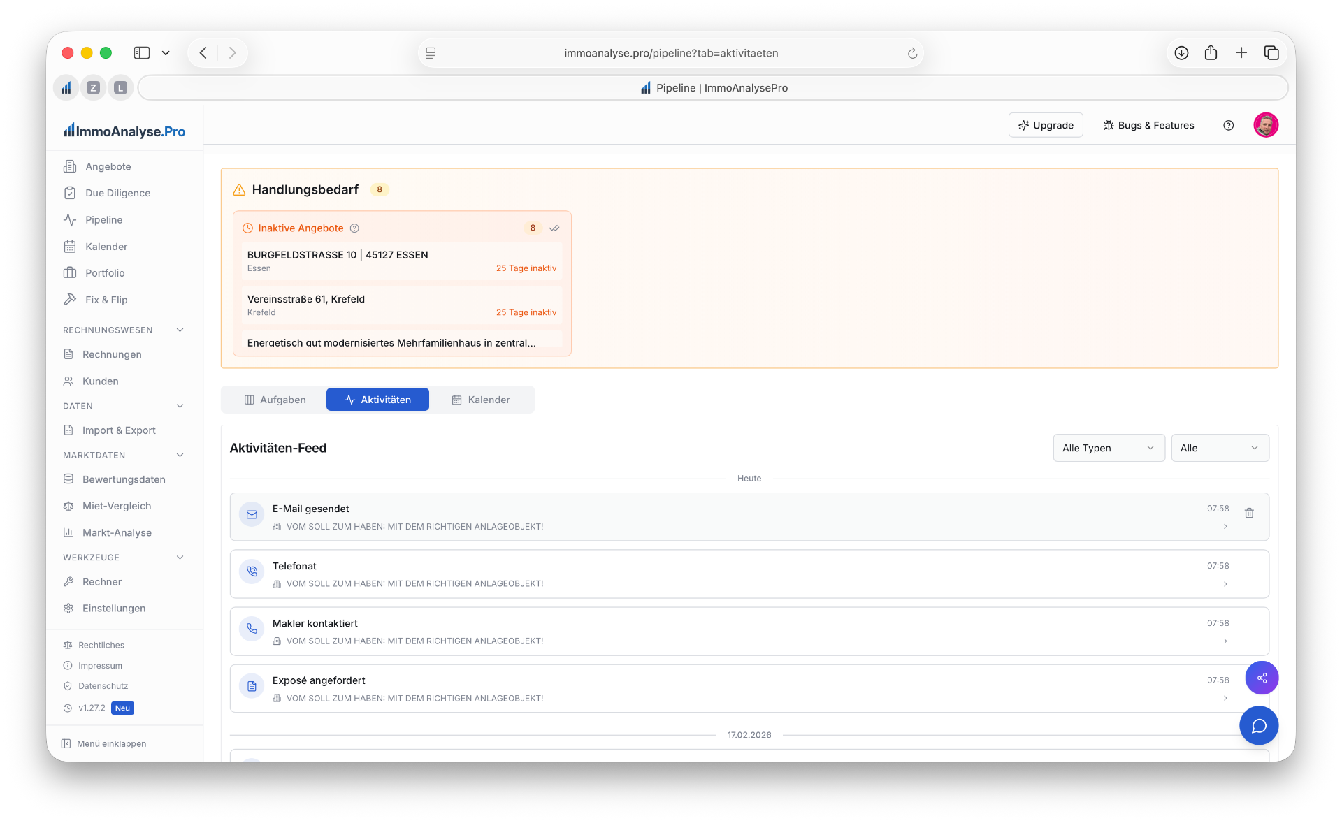Aktivitäten-Feed mit chronologischem Verlauf
