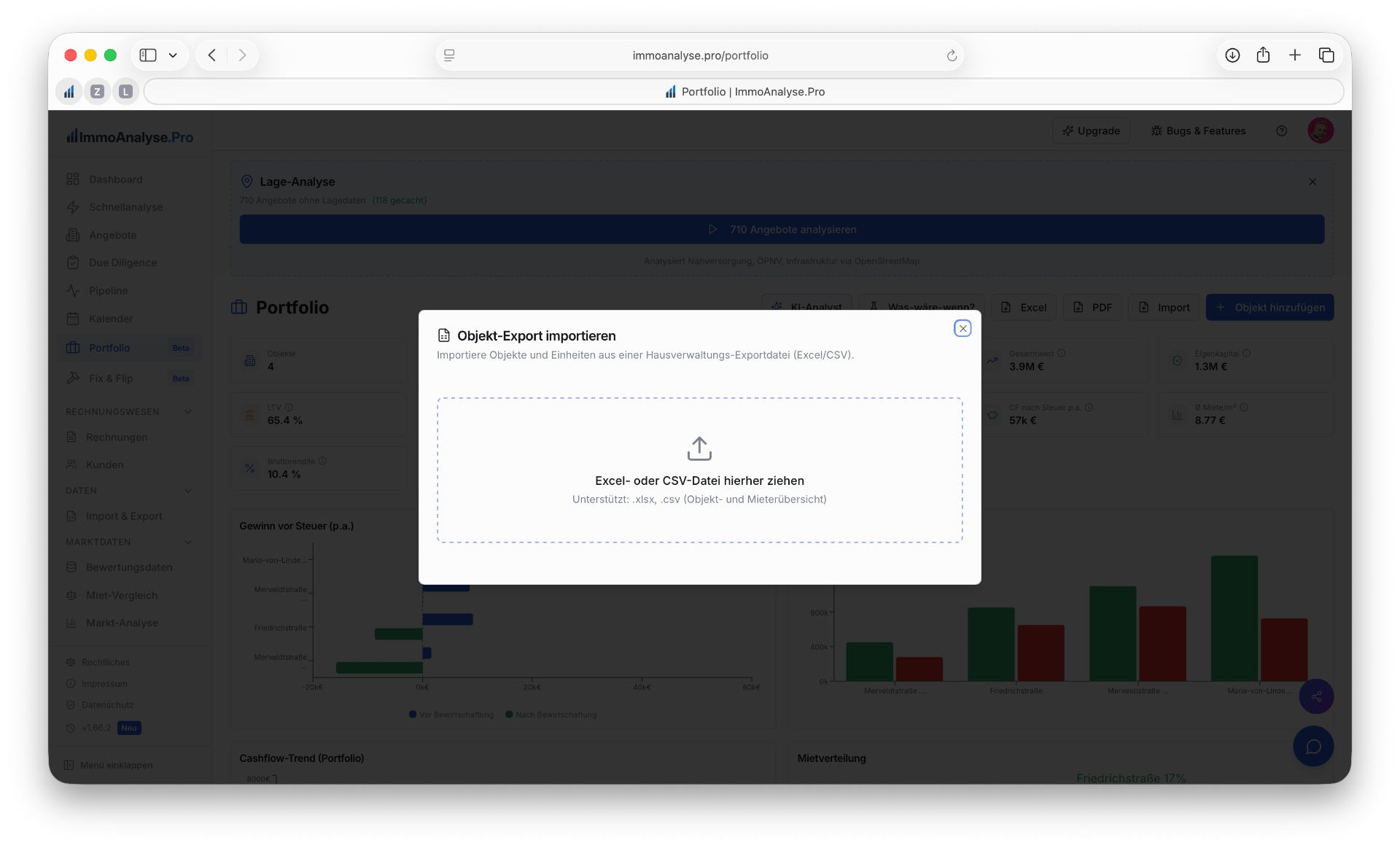 Portfolio Import-Dialog — Portfolio aus Hausverwaltungs-Software importieren