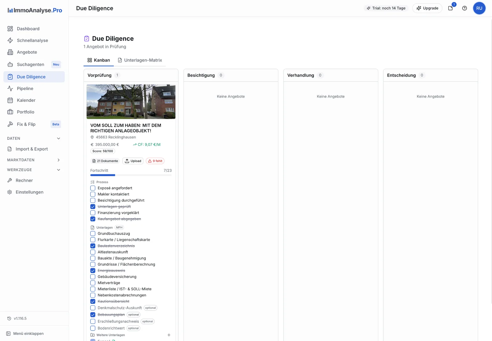 Screenshot: Due Diligence